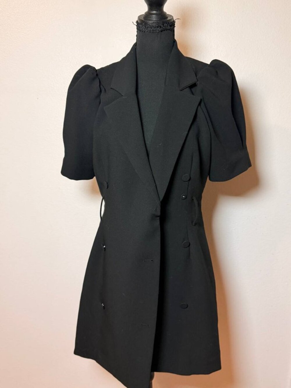 & Other Stories Black Blazer Dress Puff Sleeve Double Breasted Office Siren 6